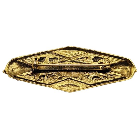 Vintage Freirich Gold Tone Victorian Revival Amber Glass Mourning Brooch Pin - Picture 6 of 7